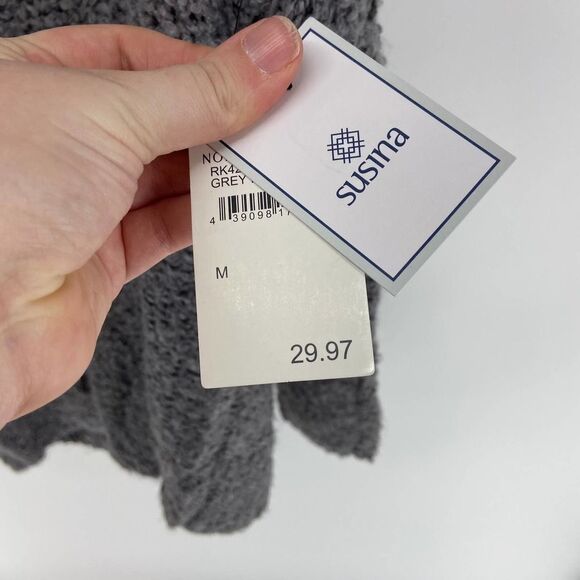 Susina Boucle Knit Gray V Neck long sleeve loose Sweater NWT Womens M - Picture 4 of 7